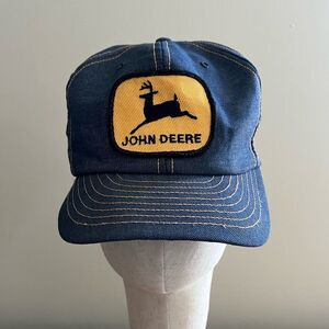 John Deere Trucker Hat Vintage Louisville Denim Adjustable Snapback Cap Patch